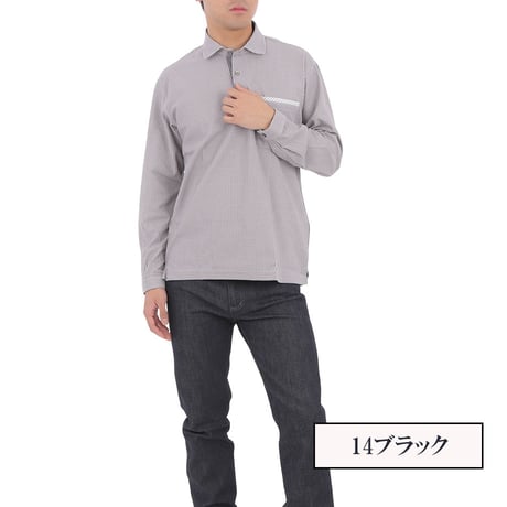【日本製】長袖ポロシャツ 全2色 M-2L ミニダイヤ柄 ストライプ風 メランジ感 カフスタイプ