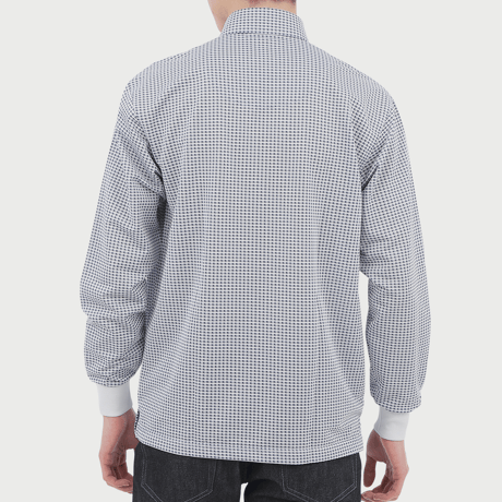 【SALE30％OFF】【日本製・リブ袖・イージーケア】 H・L アッシュ・エル メンズ 変形千鳥格子 ジップアップポロシャツ