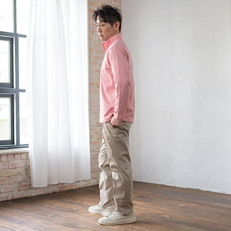 【SALE】 洗濯可能。ハーフジップで着まわしやすい メランジェWフェイス ハーフジッププルオーバー（ZIPハイネック）