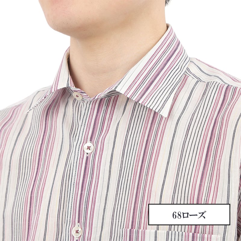 7分袖 ノーアイロン 吸湿性】紳士シャツ 綿麻素材 日本製 M-2L マルチ