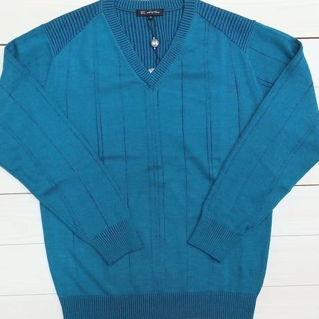 〇【洗濯OK／ウーステッドウール】　12ゲージ　針抜きプレーティング　Vネックセーター　3色