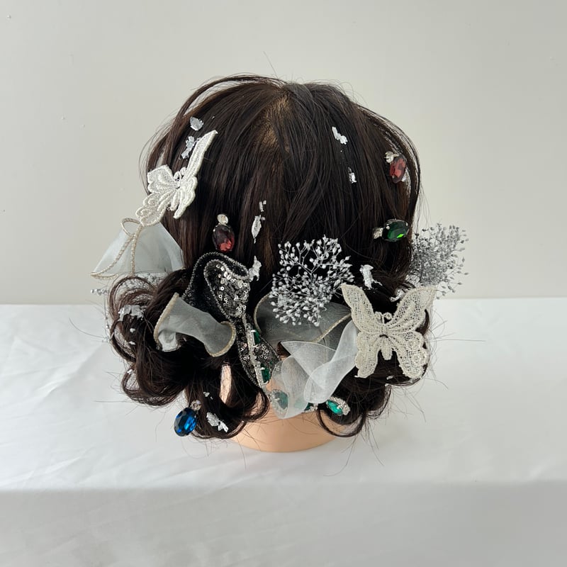 髪飾り 成人式 卒業式 ドライフラワー リボン 蝶々 （セミオーダー