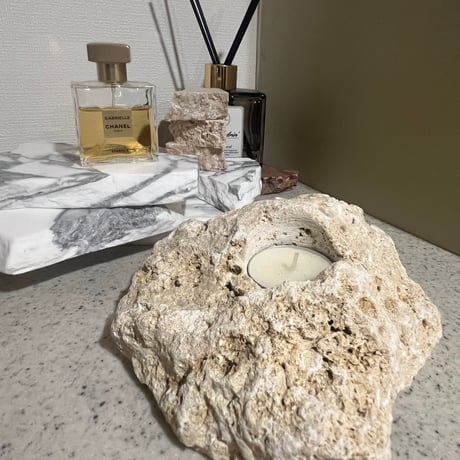 天然石琉球石灰岩のキャンドルホルダー