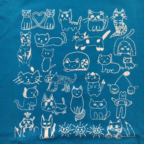こども猫画 Tシャツkids 150青