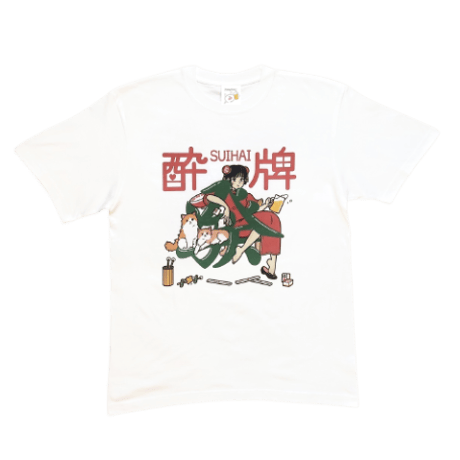 「酔牌」ジャケットイラストTシャツ（WHITE）