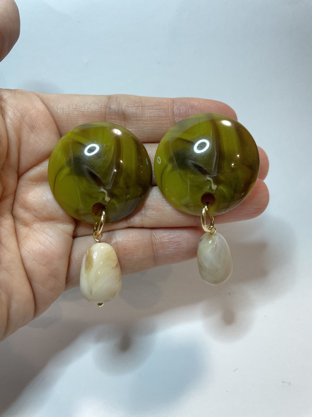 マーブル模様♡ピスタチオカラー♡大ぶりイヤリング/ピアス(pistàcchio 
