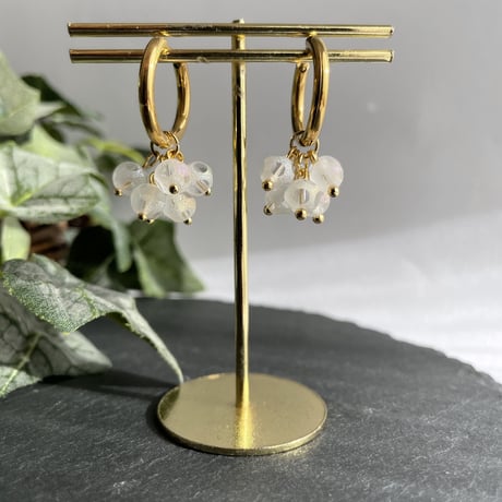 2wayフープピアス ♡プチドットガラスのフリンジピアス♡サージカルステンレスピアス