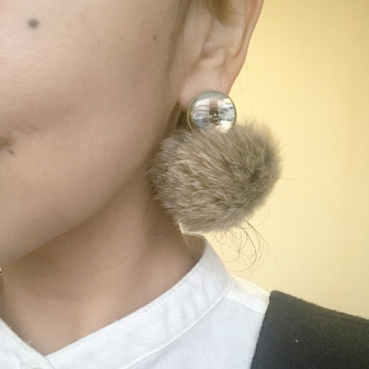 大ぶりファーピアス/イヤリング♡2wayピアス/イヤリング♡ラテカラーで  