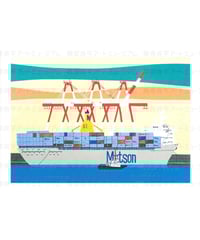 柳原良平先生 「鶴見つばさ橋とコンテナ船」 水彩画カラーサイン色紙（1995年） 柳原良平先生 「鶴見つばさ橋とコンテナ船」 水彩画カラーサイン色紙