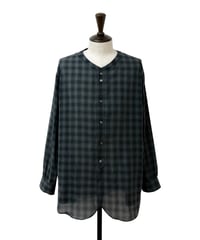 【26SS】 Urig / OMBRE CHECK V-COLLAR SEMI LONG SHIRT LS -CHACOAL-