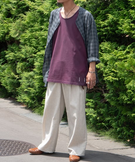 【26SS/残り1点】 Urig / OMBRE CHECK V-COLLAR SEMI LONG SHIRT LS -CHACOAL-