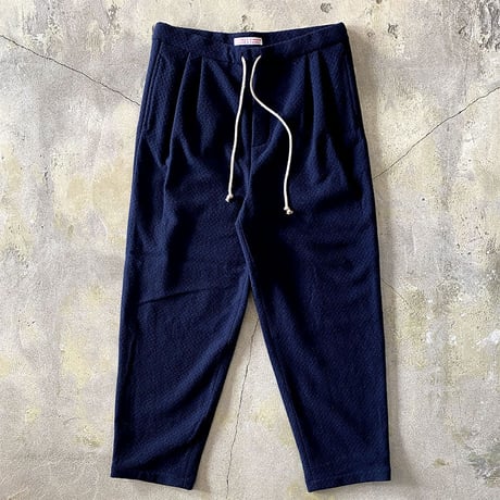 23AW FRANK LEDER(フランクリーダー) NAVY STRUCTURED WOOL DRAWSTRING 2TUCK TROUSERS NAVY