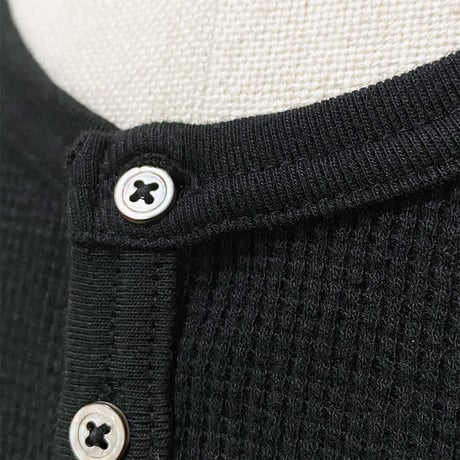 Graphpaper(グラフペーパー) Waffle L/S Henley Neck Tee BLACK