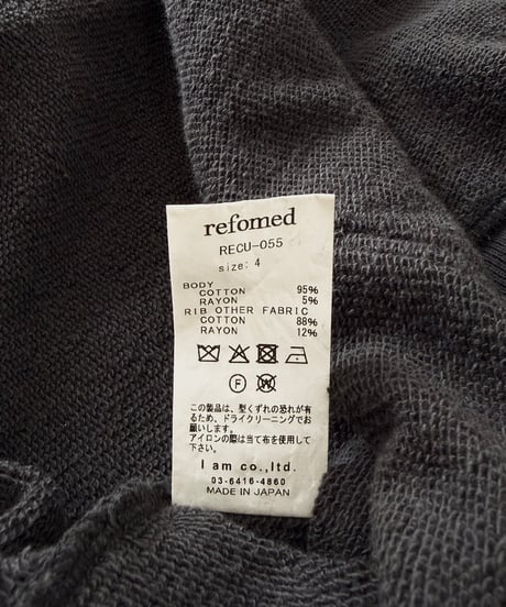 【26SS/残り1点】 refomed / FRESH MAN ZIPUP HOODIE -CHACOAL-