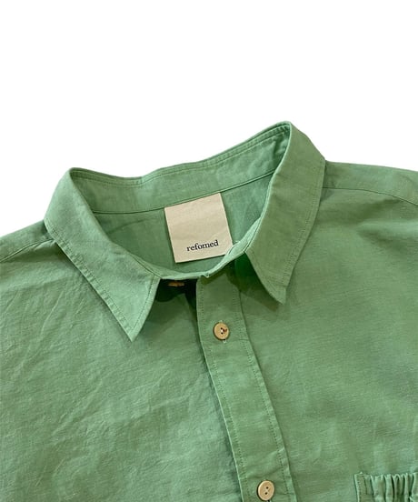refomed / Wrist Patch Wide Shirt "CHAMBRAY" -GREEN-
