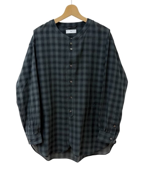 【26SS】 Urig / OMBRE CHECK V-COLLAR SEMI LONG SHIRT LS -CHACOAL-