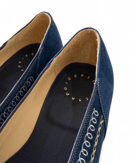 【残り1点】Post Production / Dress Pumps Embroidery Lamb Suede -Blue-
