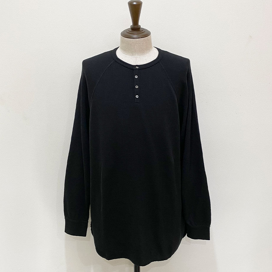 Graphpaper / Waffle L/S Henley Neck Tee -NAVY- 