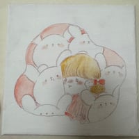 原画（水彩）うさぎと女の子