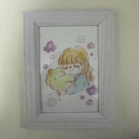 水彩原画　女の子×恐竜