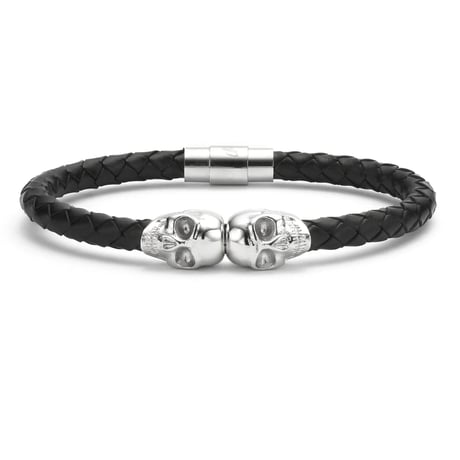 SkeletonHD スケルトンエイチディー ブレスレット Genuine Leather Silver Twin Skull Bracelet GLS-001