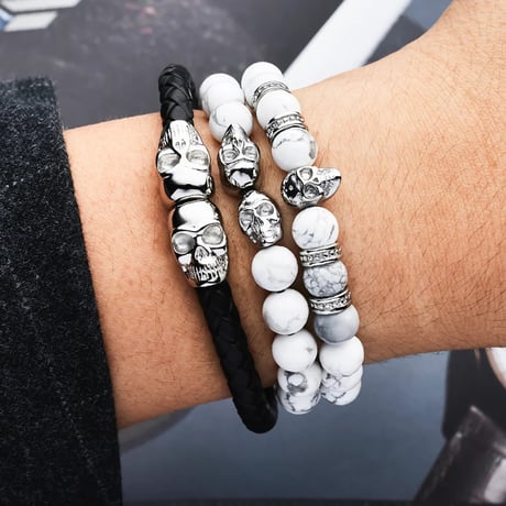 SkeletonHD スケルトンエイチディー ブレスレット Genuine Leather Silver Twin Skull Bracelet GLS-001