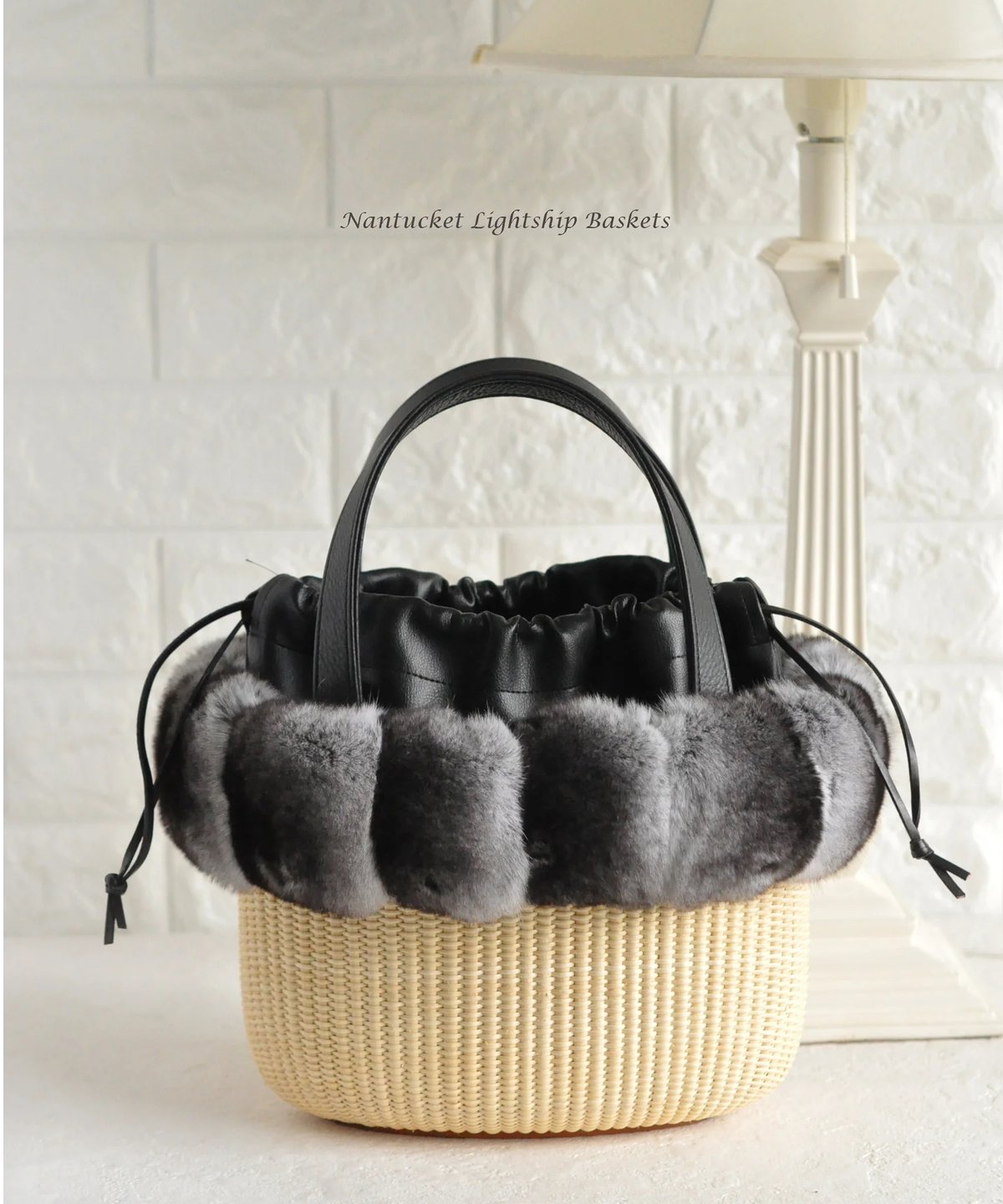 ち*ん様 ナンタケットバスケット（ハンドメイド / 牛革取手 × チンチラファー ナンタケットバスケット（ハンドメイド / 牛革取手 × チンチラ