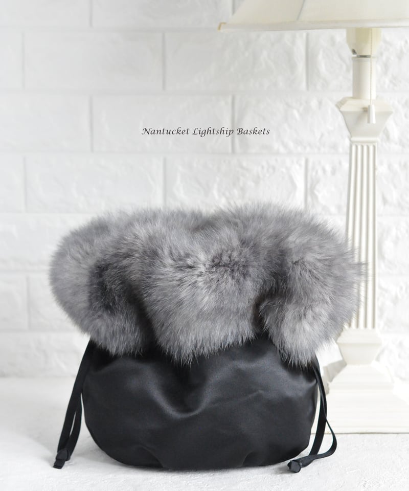 フォックスファー付きインナーバッグ・オーバル型】パウダーグレイ