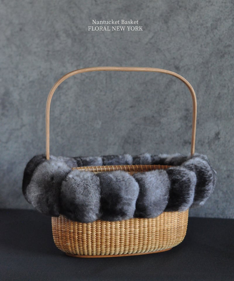 ち*ん様 ナンタケットバスケット（ハンドメイド / 牛革取手 × チンチラ