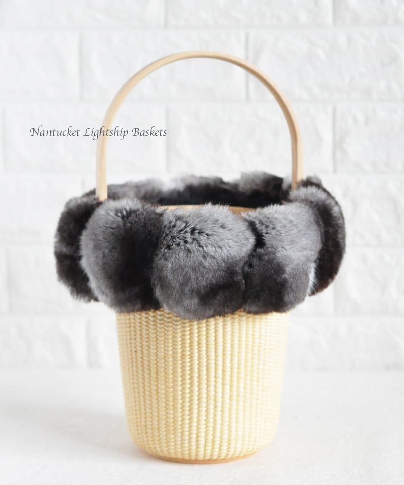 ち*ん様 ナンタケットバスケット（ハンドメイド / 牛革取手 × チンチラファー ナンタケットバスケット（ハンドメイド / ち*ん様 チンチラファー 牛革取手 ×