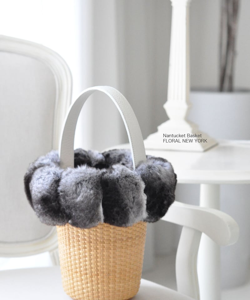 ナンタケットバスケット（ハンドメイド / 牛革取手 × チンチラファー