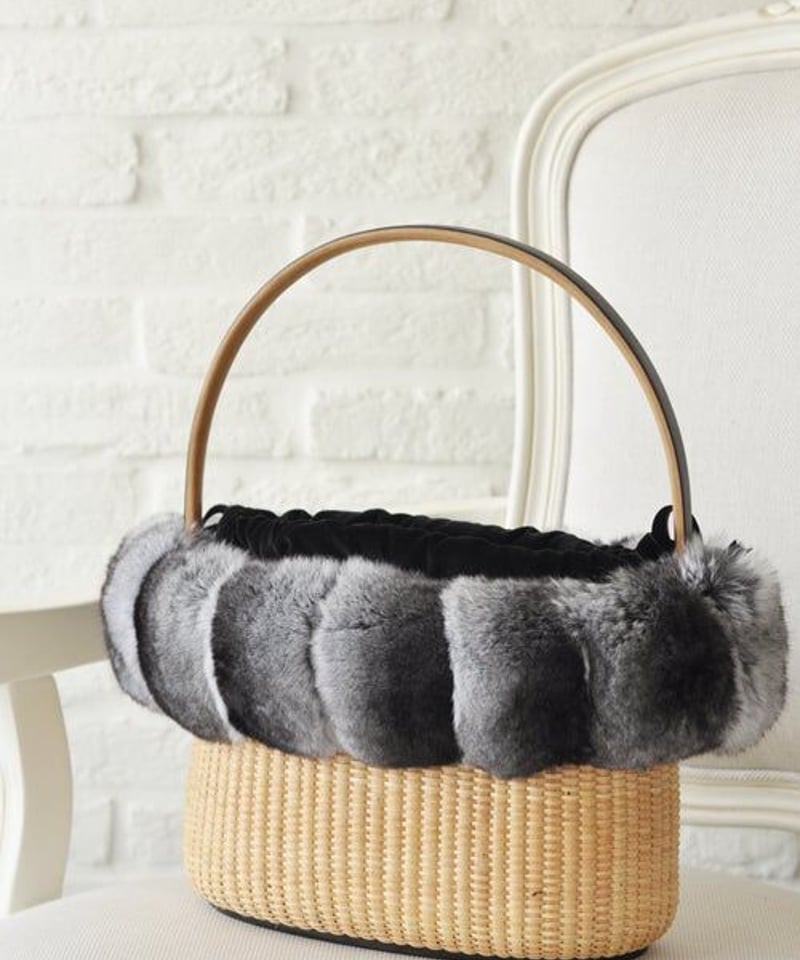 ち*ん様 ナンタケットバスケット（ハンドメイド / 牛革取手 × チンチラ