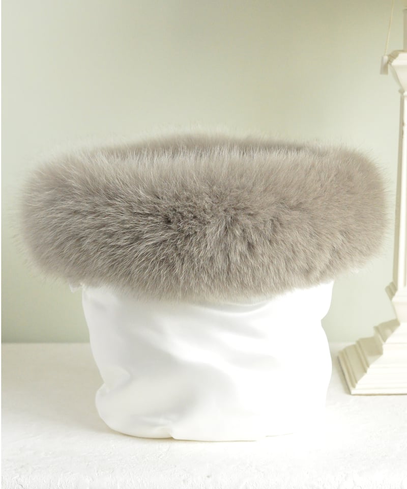 フォックスファー付きインナーバッグオーバル型】グレージュ