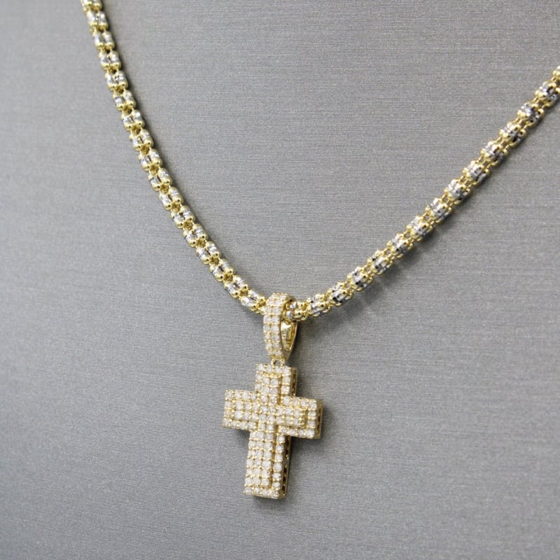 14K VVS DIAMOND CROSS MOON ICED CHAIN | LUXURY