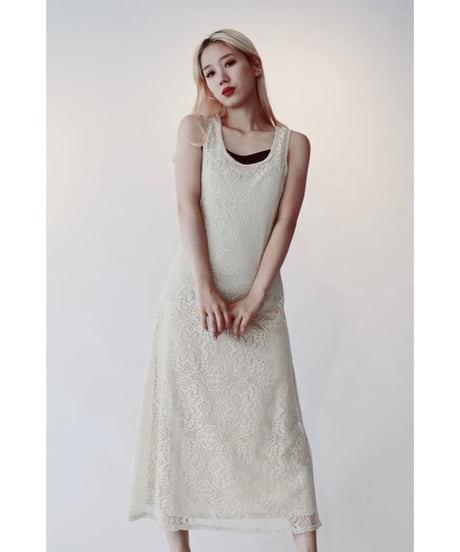 beige lace long dress