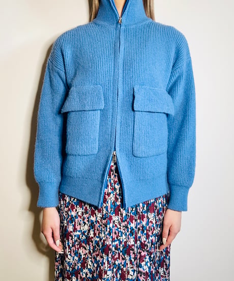blue pocket zip knit