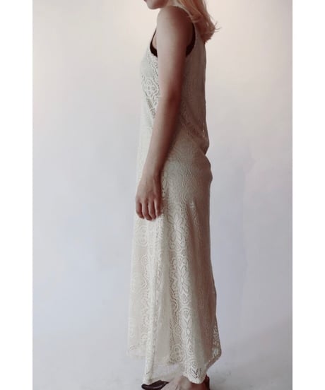 beige lace long dress