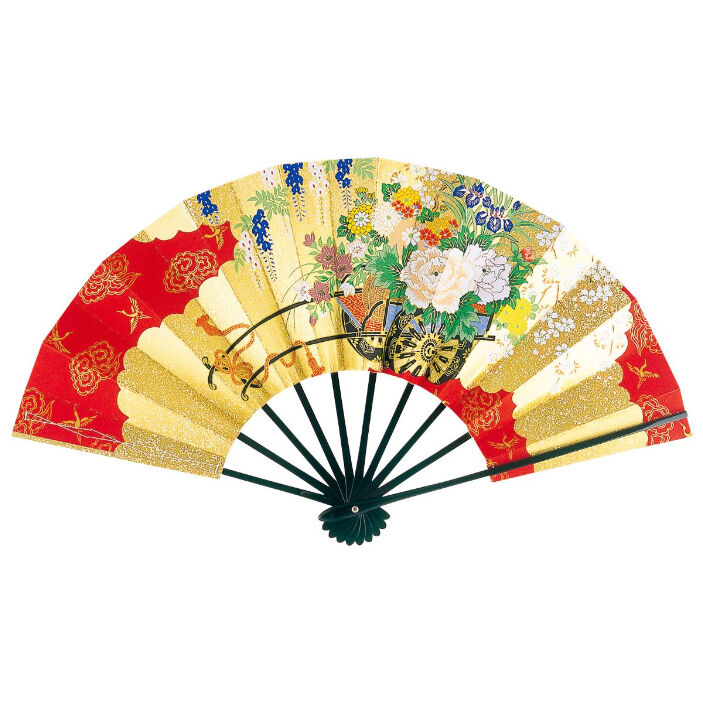 花車と松の飾り扇面、金と銀裏表の扇　（1本）　　計3本セット（扇立て2個） fit=scale-down,w=1200