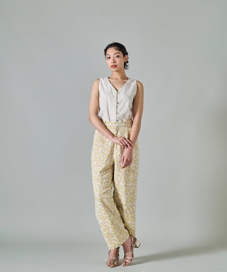 鳥の羽根JQ２タックパンツ　gray / yellow