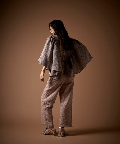 mori JQ ギャザースリーブブラウス  green / brown