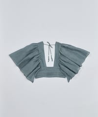 リネンシルク ギャザースリーブブラウス  green