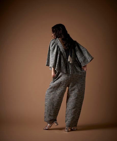 mori JQ ギャザースリーブオールインワン  green / brown