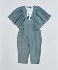 リネンシルク ギャザースリーブオールインワン   green