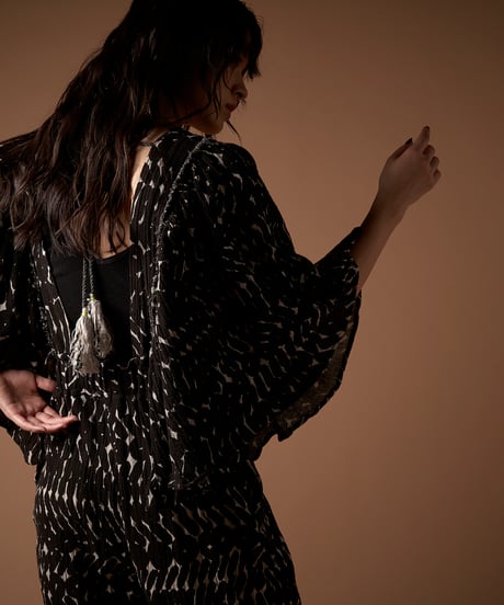 Kala cotton ギャザースリーブオールインワン プリント tree of life