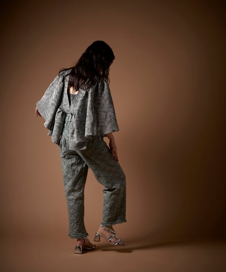 mori JQ ギャザースリーブブラウス  green / brown