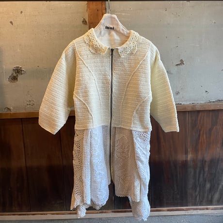 double collar handwork knit jacket  white/ type:J