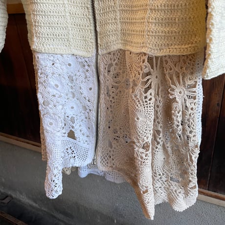 double collar handwork knit jacket  white/ type:D