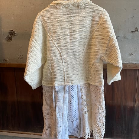 double collar handwork knit jacket  white/ type:D