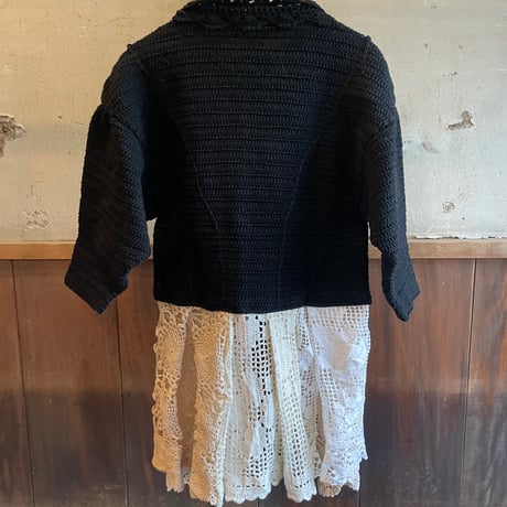 double collar handwork knit jacket  black/ type:K