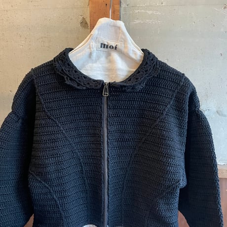 double collar handwork knit jacket  black/ type:K